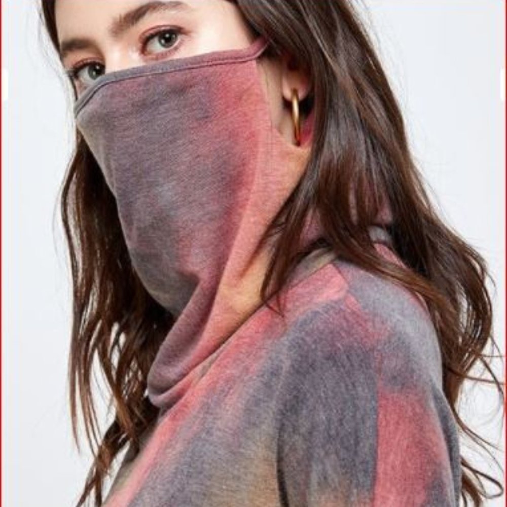 Tie Dye Bubble Sleeve Pullover with Face Covering